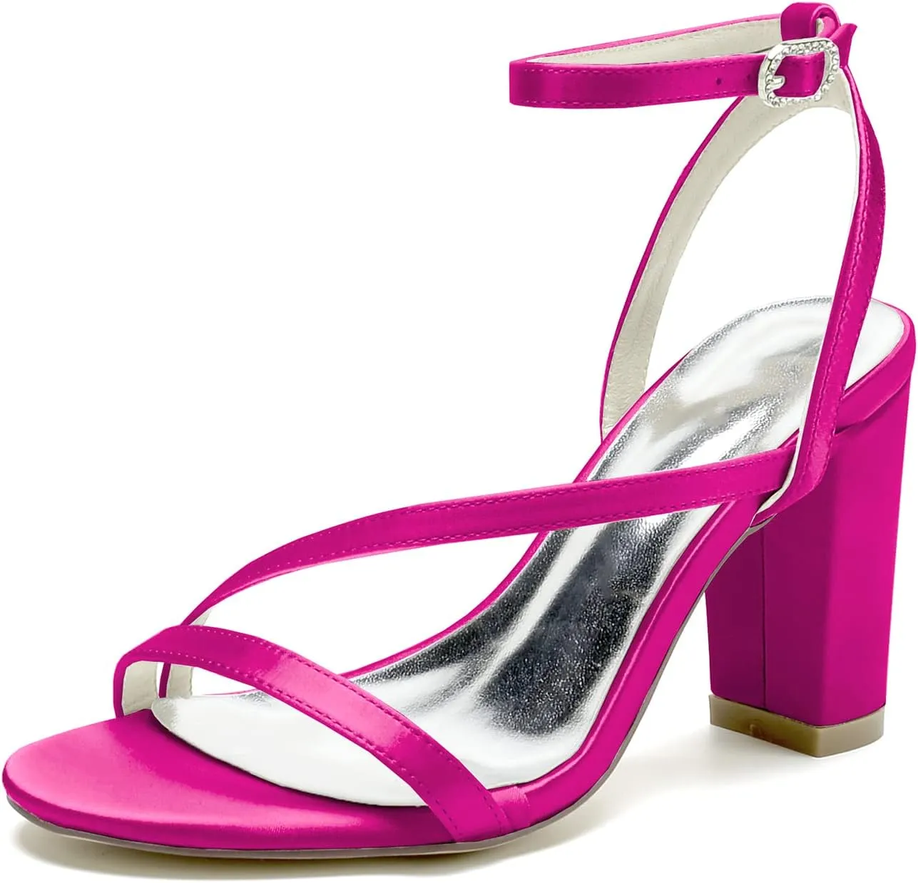 Women's Open Toe Chunky Block High Heels Satin Slingback Wedding Pumps Prom Evening Party Dress Shoes Sandal for Summer