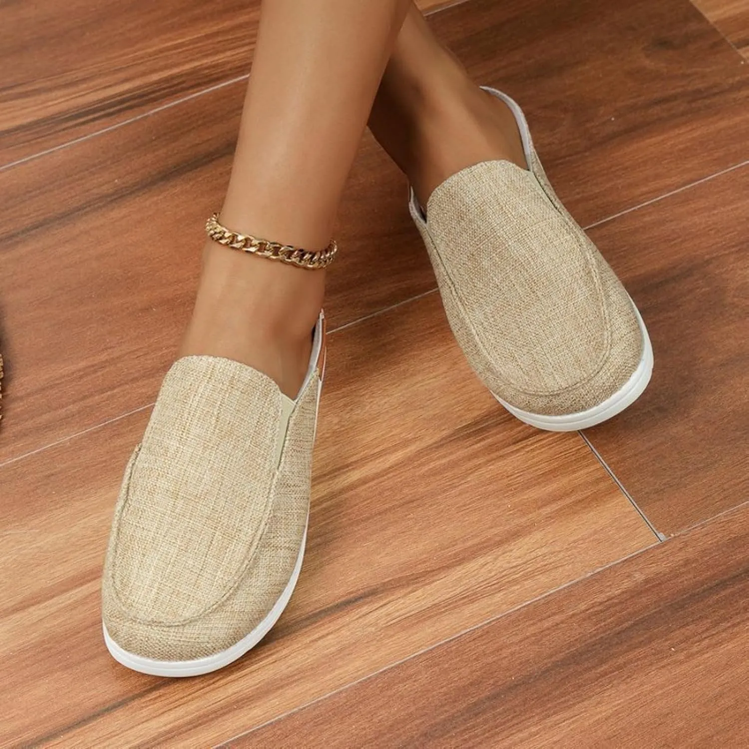Womens Orthopedic Sandals for Nurses Lightweight Wide Width Sneakers Round Toe Flats Comfort Wear Shoes Casual Walking Shoes Open Back Loafers Canvas Slippers Non Slip Work Mule Flats Long Standing