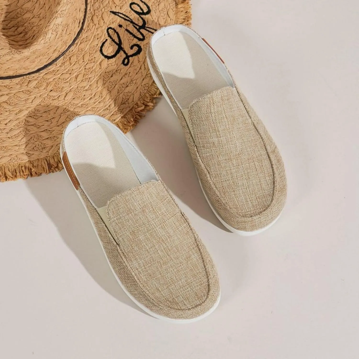 Womens Orthopedic Sandals for Nurses Lightweight Wide Width Sneakers Round Toe Flats Comfort Wear Shoes Casual Walking Shoes Open Back Loafers Canvas Slippers Non Slip Work Mule Flats Long Standing