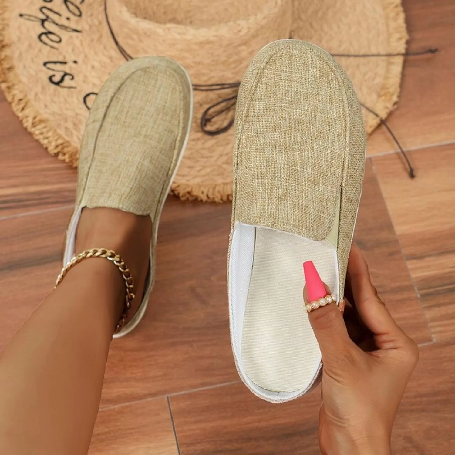 Womens Orthopedic Sandals for Nurses Lightweight Wide Width Sneakers Round Toe Flats Comfort Wear Shoes Casual Walking Shoes Open Back Loafers Canvas Slippers Non Slip Work Mule Flats Long Standing