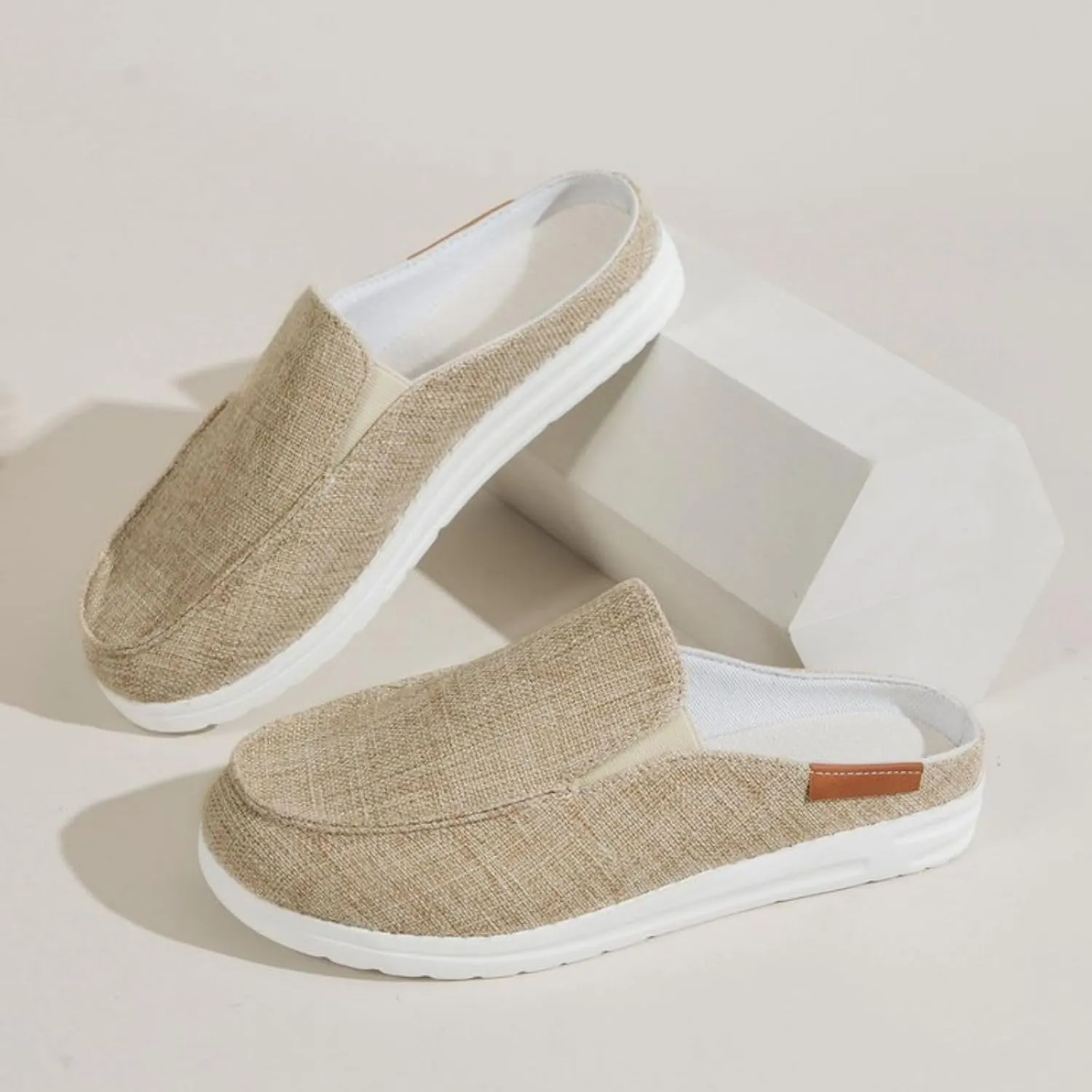 Womens Orthopedic Sandals for Nurses Lightweight Wide Width Sneakers Round Toe Flats Comfort Wear Shoes Casual Walking Shoes Open Back Loafers Canvas Slippers Non Slip Work Mule Flats Long Standing