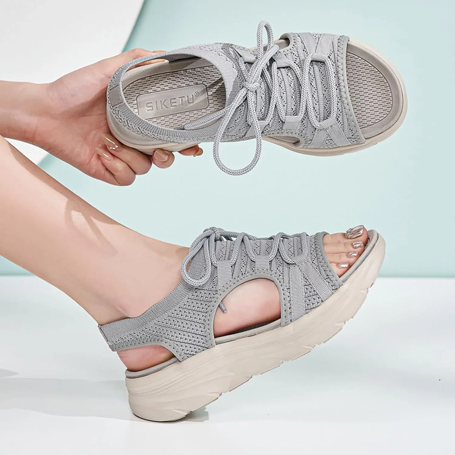 Women's Orthopedic Wedge Walking Sandals Lightweight Anti-Slip Platform Hiking Sandals Comfortable Casual Lace-Up Slingback Sports Sandals for Women Outdoor Everyday Wear