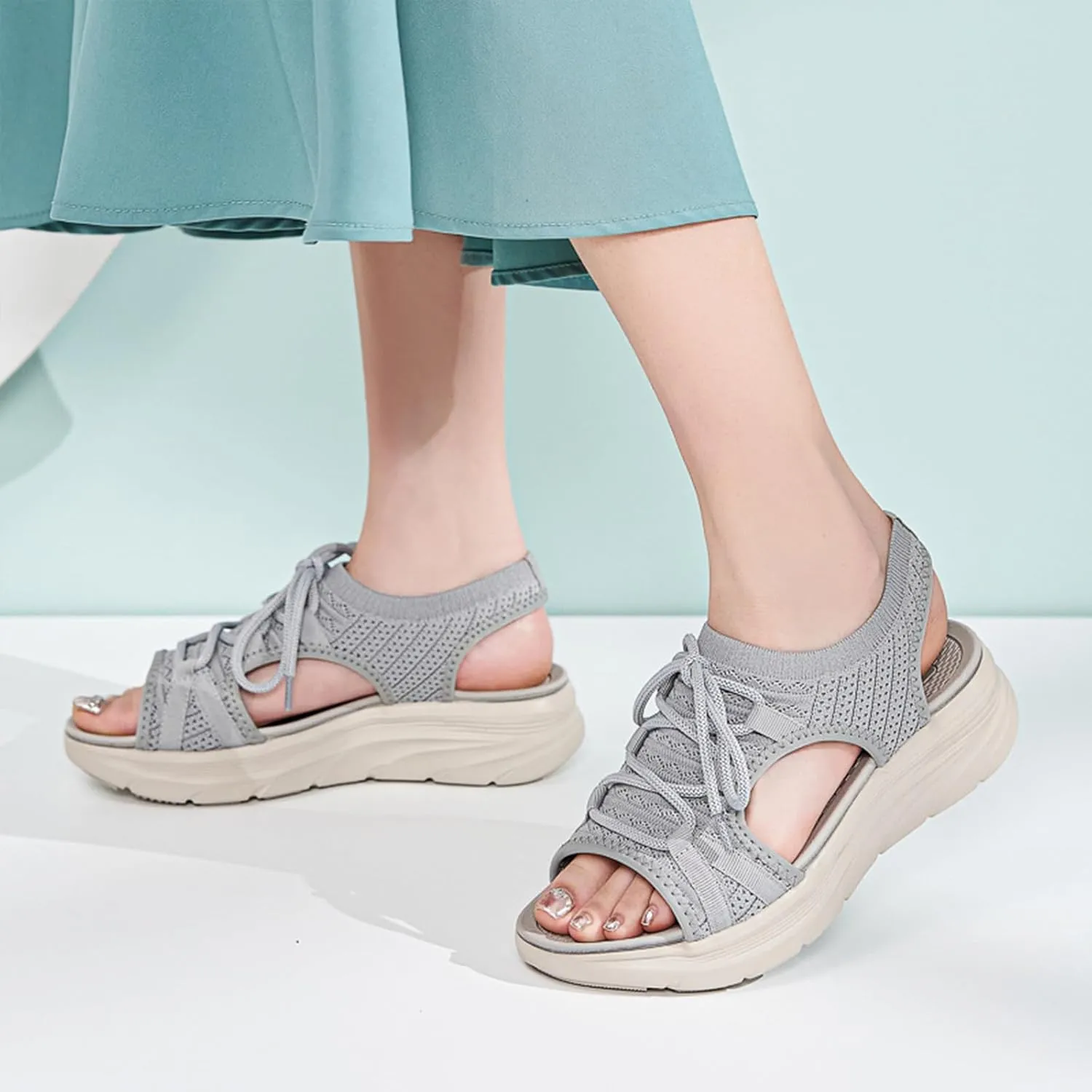 Women's Orthopedic Wedge Walking Sandals Lightweight Anti-Slip Platform Hiking Sandals Comfortable Casual Lace-Up Slingback Sports Sandals for Women Outdoor Everyday Wear