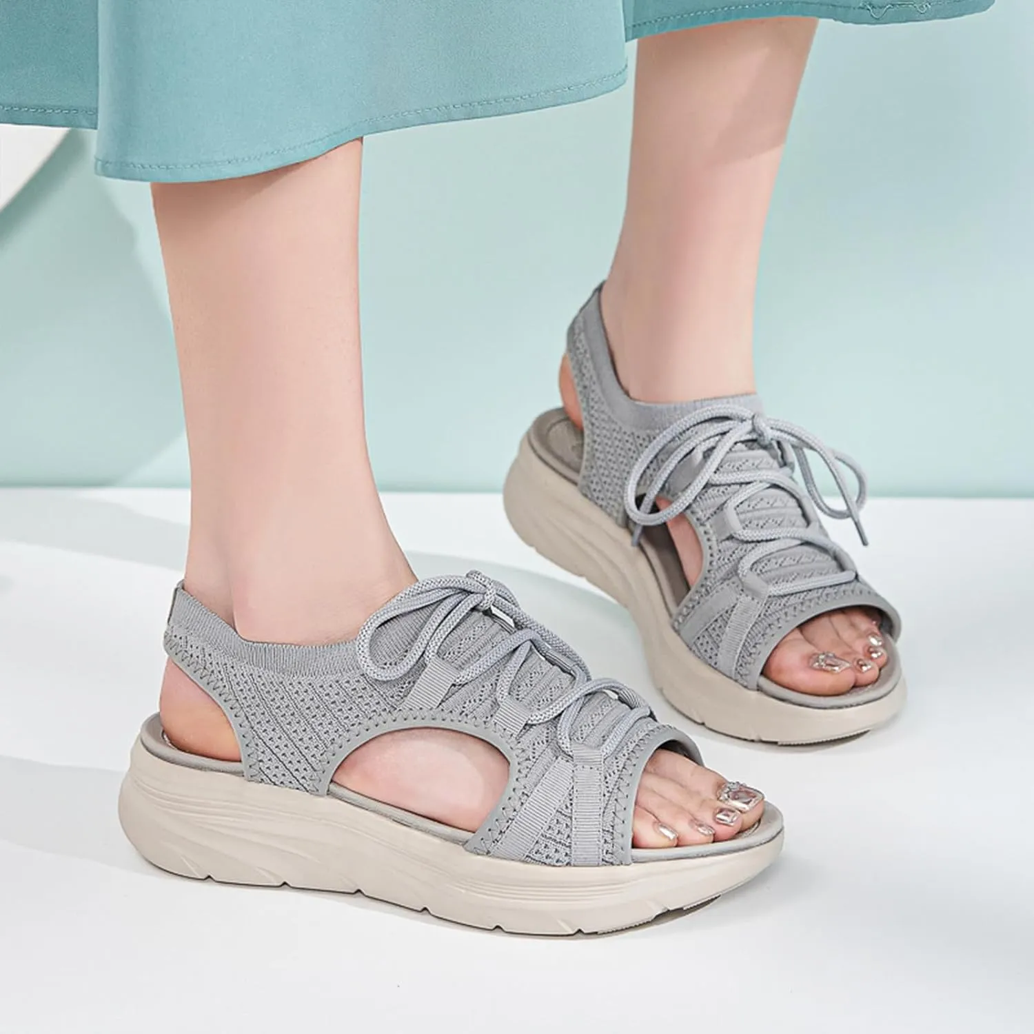 Women's Orthopedic Wedge Walking Sandals Lightweight Anti-Slip Platform Hiking Sandals Comfortable Casual Lace-Up Slingback Sports Sandals for Women Outdoor Everyday Wear
