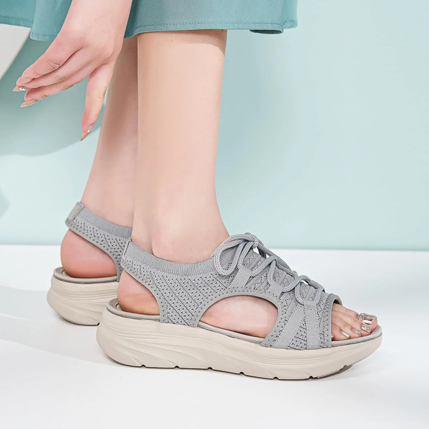 Women's Orthopedic Wedge Walking Sandals Lightweight Anti-Slip Platform Hiking Sandals Comfortable Casual Lace-Up Slingback Sports Sandals for Women Outdoor Everyday Wear
