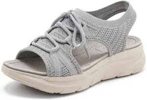 Women's Orthopedic Wedge Walking Sandals Lightweight Anti-Slip Platform Hiking Sandals Comfortable Casual Lace-Up Slingback Sports Sandals for Women Outdoor Everyday Wear