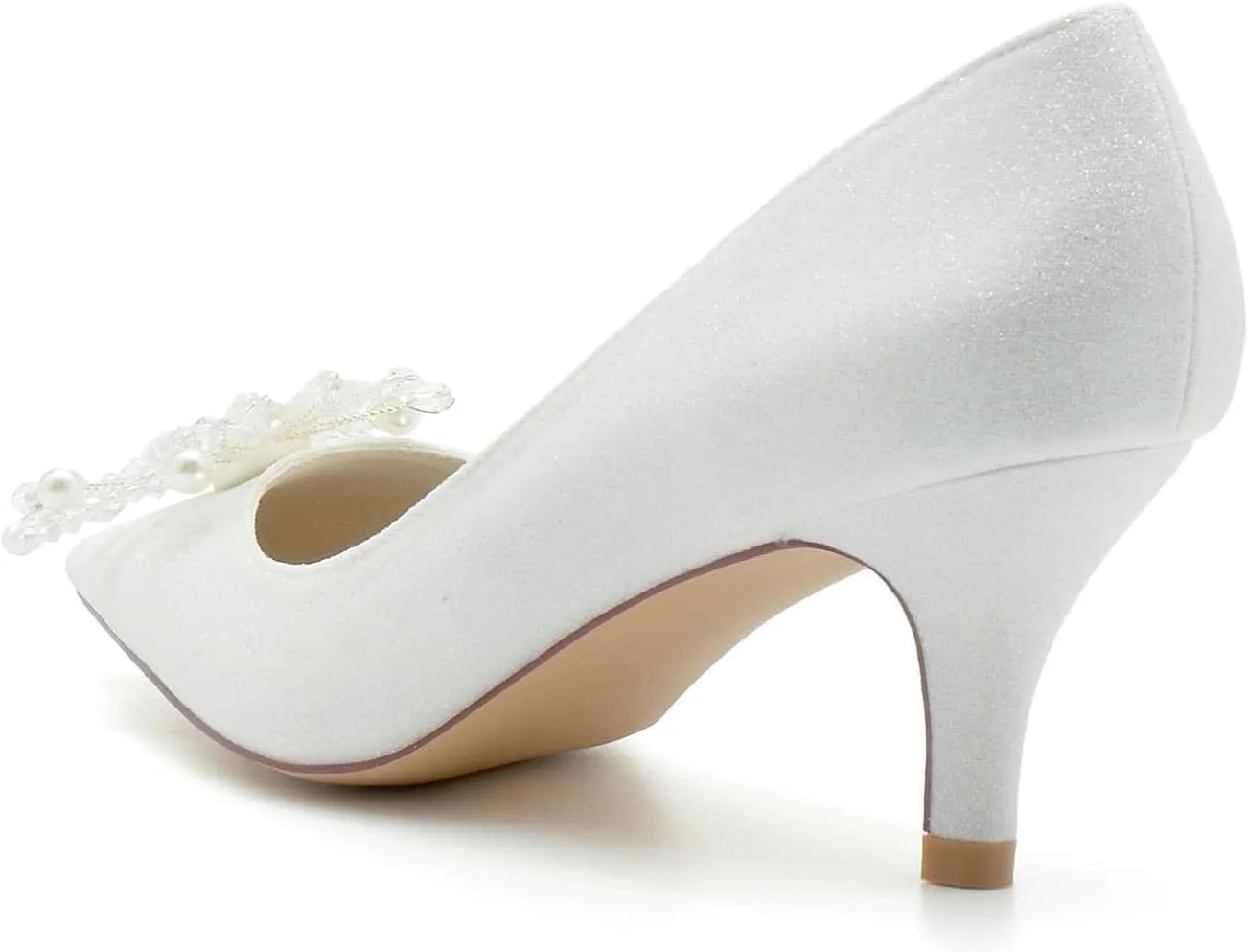 Women's Pearl Pointed-Toe Pumps with Slip-On - Kitten Heel & High Heel Perfect for Weddings, Bridal Parties, Work, & Formal Dresses