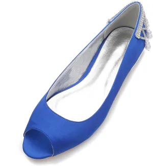 Women's Peep Toe Pumps Pearl Satin Wedding Shoes for Bride Flats Bridal Shoes Formal Prom Party Dress Pumps Sandals