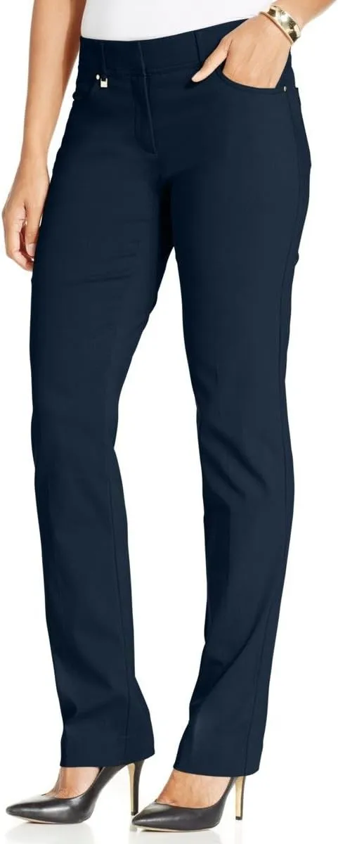 Womens Petites Curvy Fit Slim Leg Straight Leg Pants Navy 16P