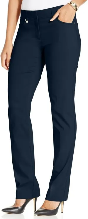 Womens Petites Curvy Fit Slim Leg Straight Leg Pants Navy 16P