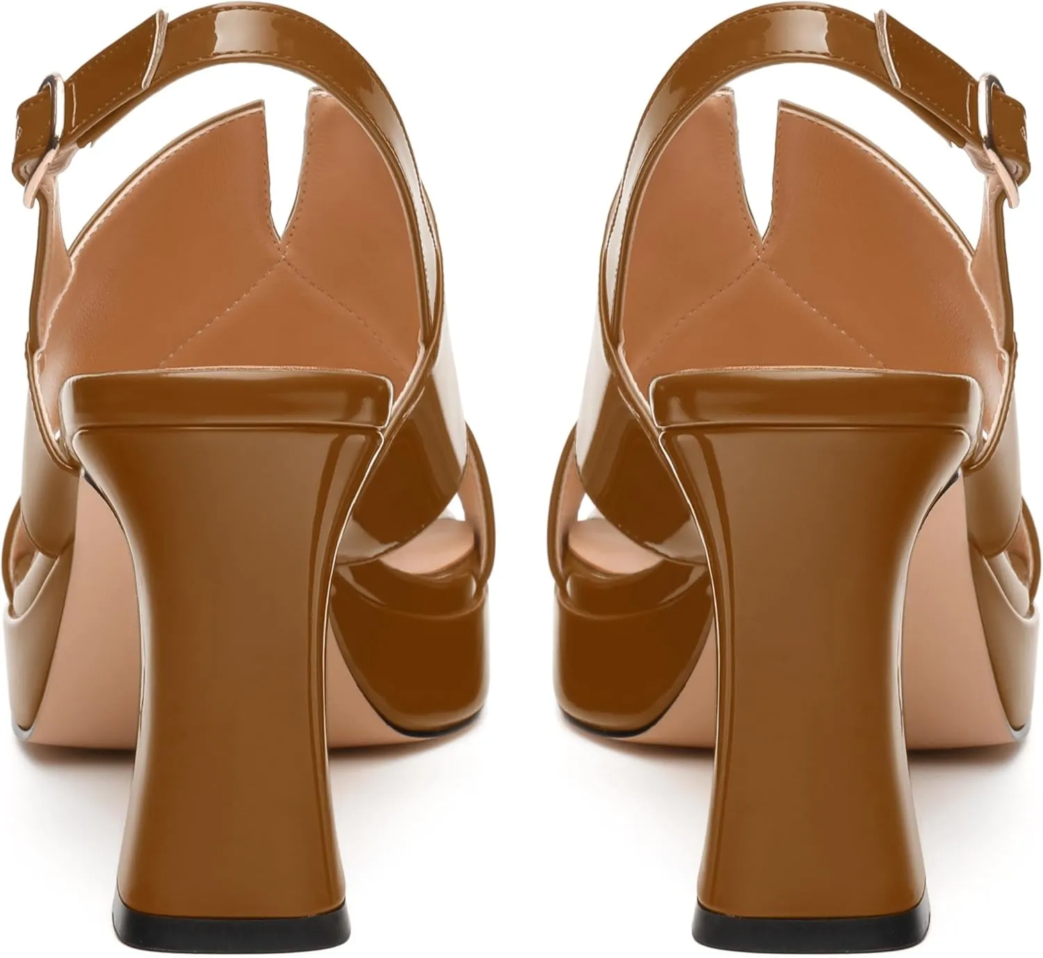 Womens Platform Ankle Strap Sandals, Square Toe Chunky Heel Leather Insole Sandals for Women, Block Heel Strappy Sandals with Buckle 3.3"