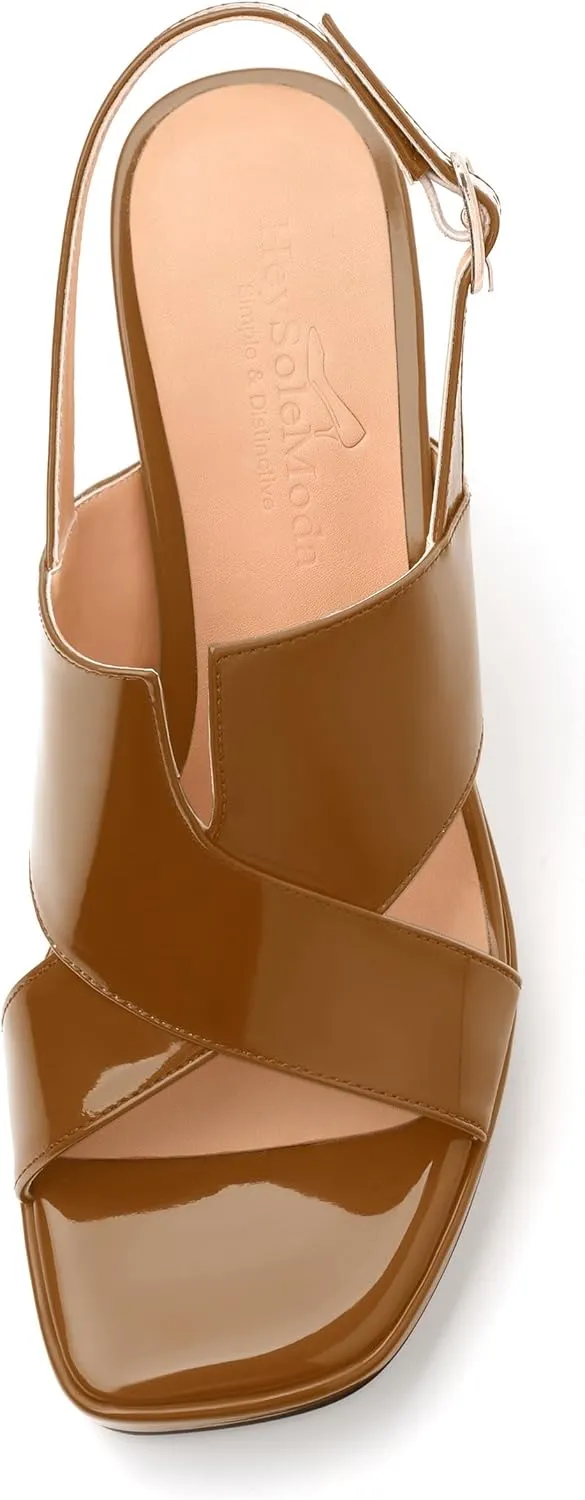 Womens Platform Ankle Strap Sandals, Square Toe Chunky Heel Leather Insole Sandals for Women, Block Heel Strappy Sandals with Buckle 3.3"