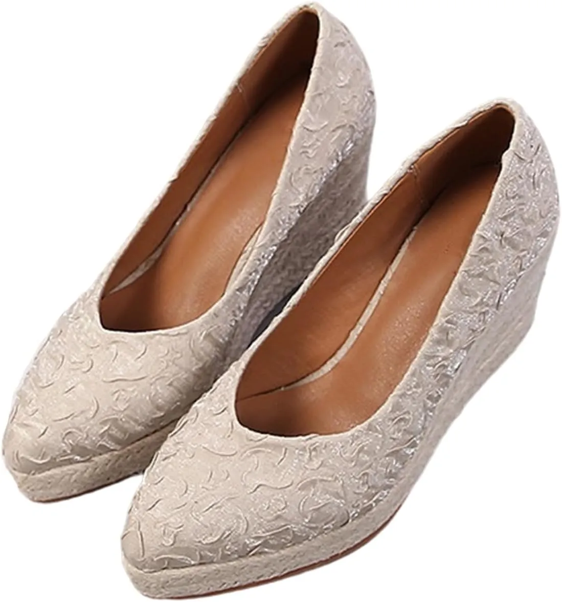 Women's Platform Espadrilles Wedge Sandals Slip On Closed Toe Wedges for Women Pointed Toe Wedge Pumps Shoes