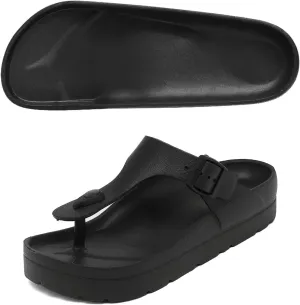 Women's Platform Flip Flops with Arch Support, Eva Lightweight Chunky Slide Sandals for Women, Fashion Comfort Summer Beach Sandal with Adjustable Buckle, Sandalias De Plataforma Para Mujer