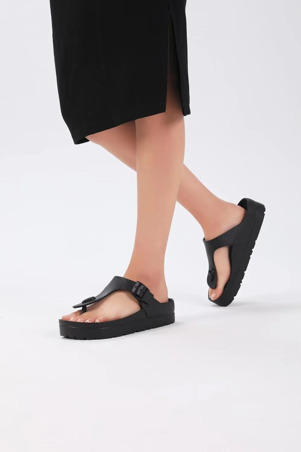 Women's Platform Flip Flops with Arch Support, Eva Lightweight Chunky Slide Sandals for Women, Fashion Comfort Summer Beach Sandal with Adjustable Buckle, Sandalias De Plataforma Para Mujer