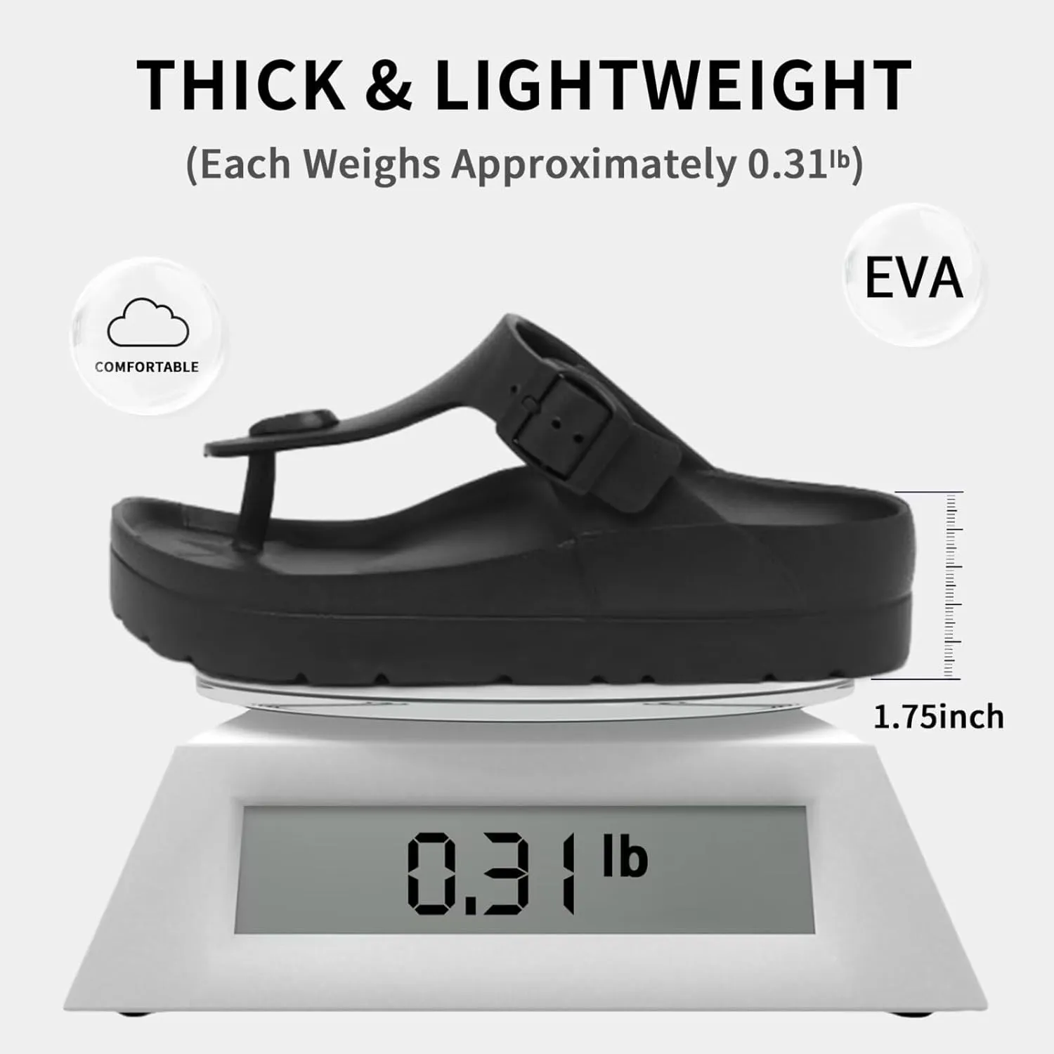 Women's Platform Flip Flops with Arch Support, Eva Lightweight Chunky Slide Sandals for Women, Fashion Comfort Summer Beach Sandal with Adjustable Buckle, Sandalias De Plataforma Para Mujer