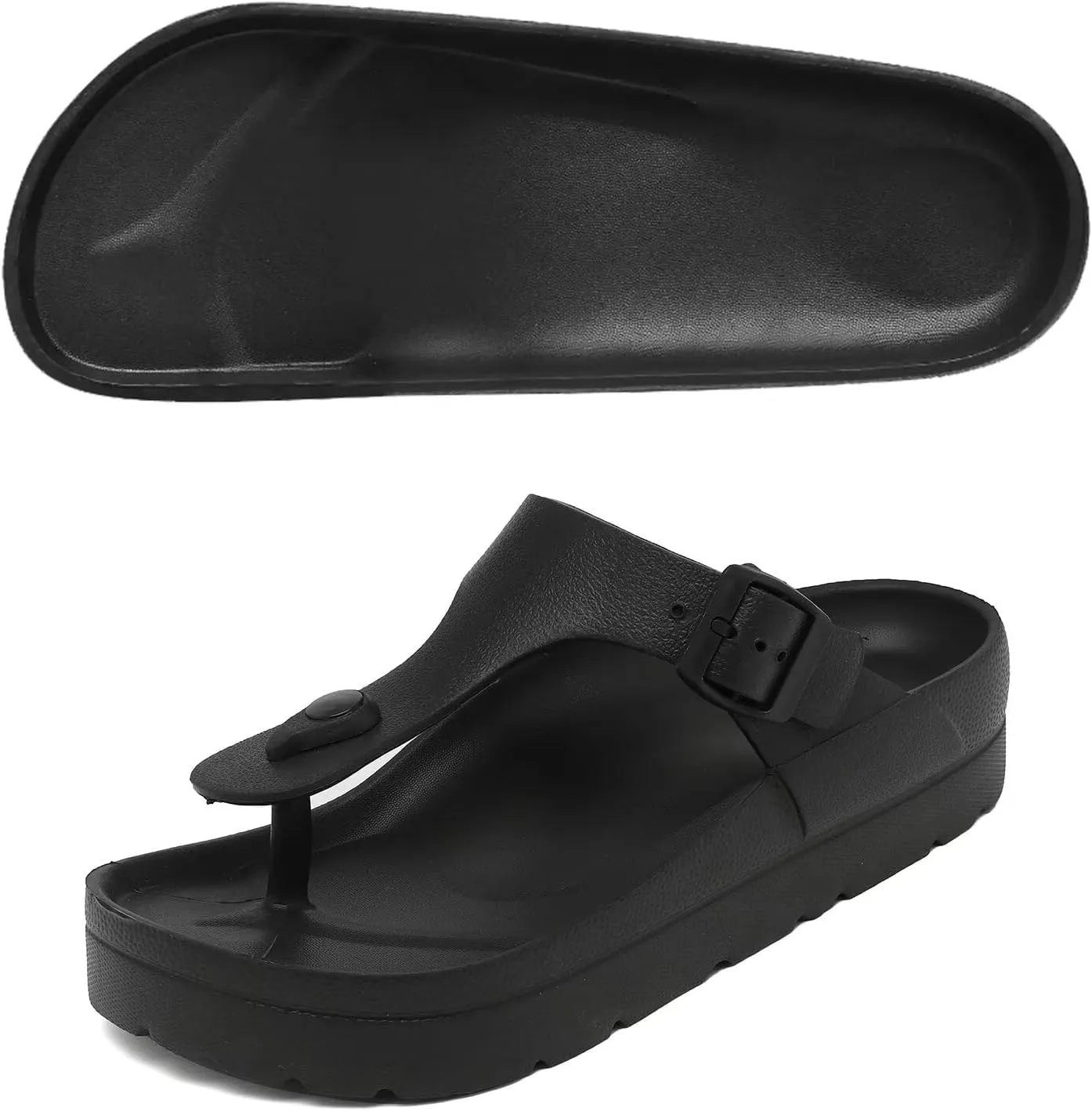 Women's Platform Flip Flops with Arch Support, Eva Lightweight Chunky Slide Sandals for Women, Fashion Comfort Summer Beach Sandal with Adjustable Buckle, Sandalias De Plataforma Para Mujer