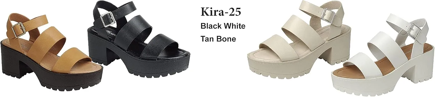 Women's Platform Open Toe Ankle Strap Lug Sole Block Heel Sandals