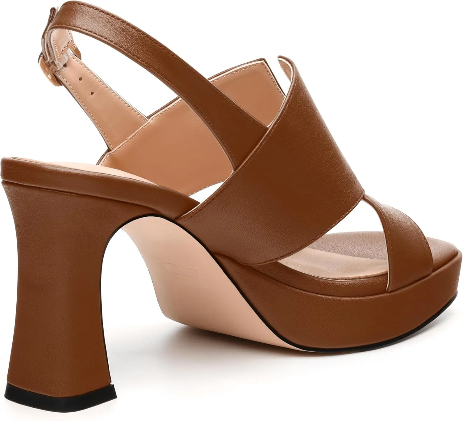 Womens Platform Sandals, Square Peep Toe Chunky Heel Ankle Strap Sandals for Women, Leather Insole Heeled Sandals with Buckle 3.3"