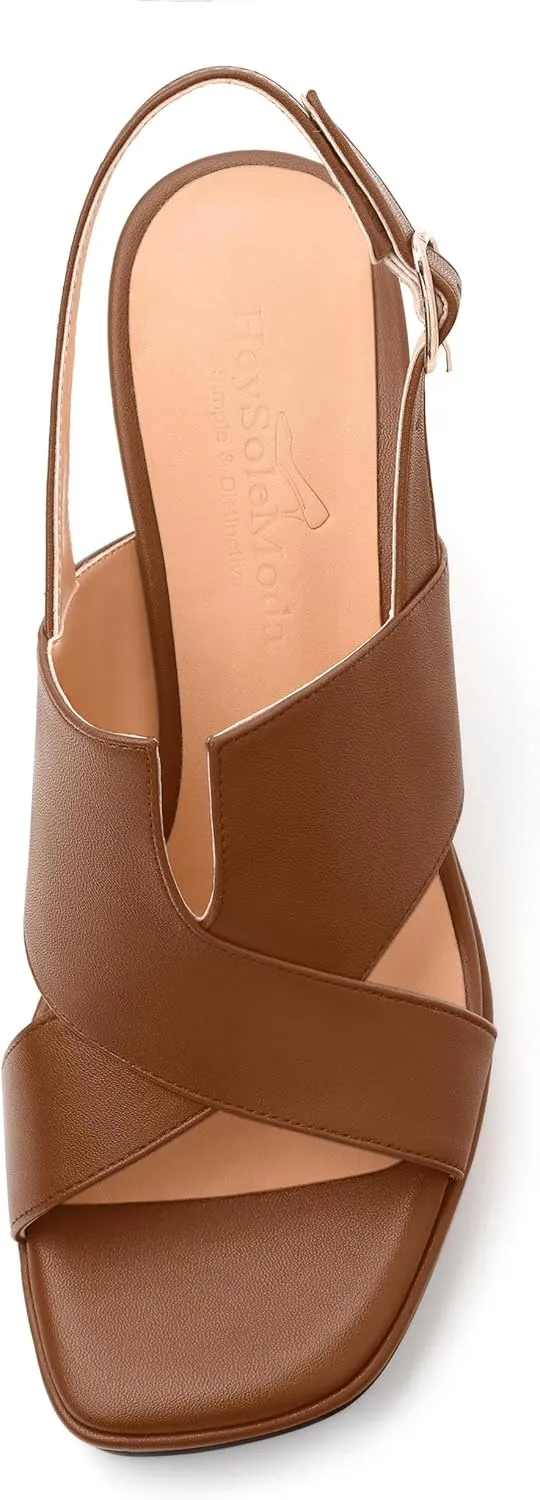 Womens Platform Sandals, Square Peep Toe Chunky Heel Ankle Strap Sandals for Women, Leather Insole Heeled Sandals with Buckle 3.3"