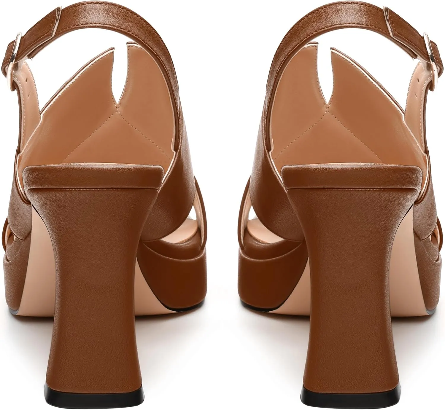 Womens Platform Sandals, Square Peep Toe Chunky Heel Ankle Strap Sandals for Women, Leather Insole Heeled Sandals with Buckle 3.3"