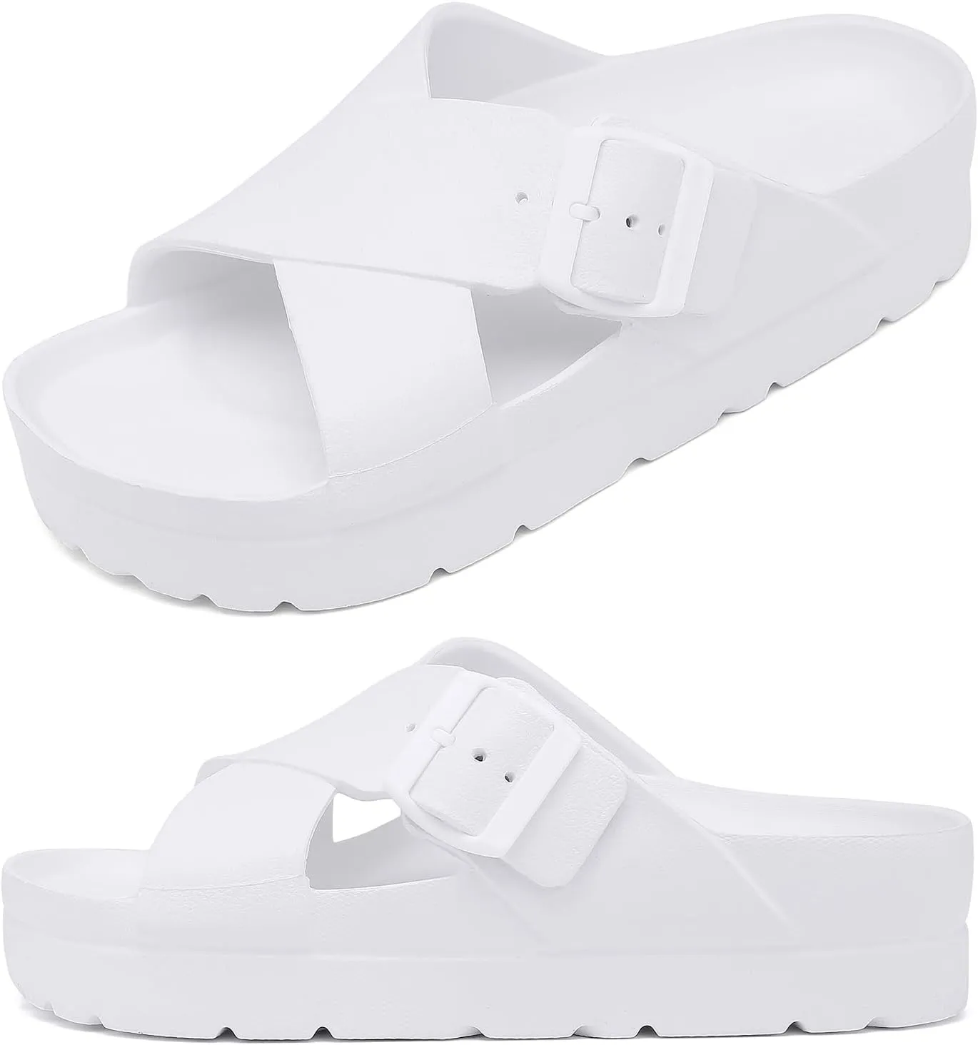 Womens Platform Sandals with Arch Support, Adjustable Buckle Beach Sandal Woman Comfort Lightweight Ultra Cushion EVA Slides
