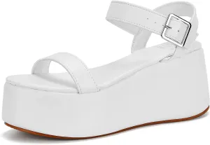 Women's Platform Sandals,Two Band Wedge Sandals with Adjustable Ankle Strap