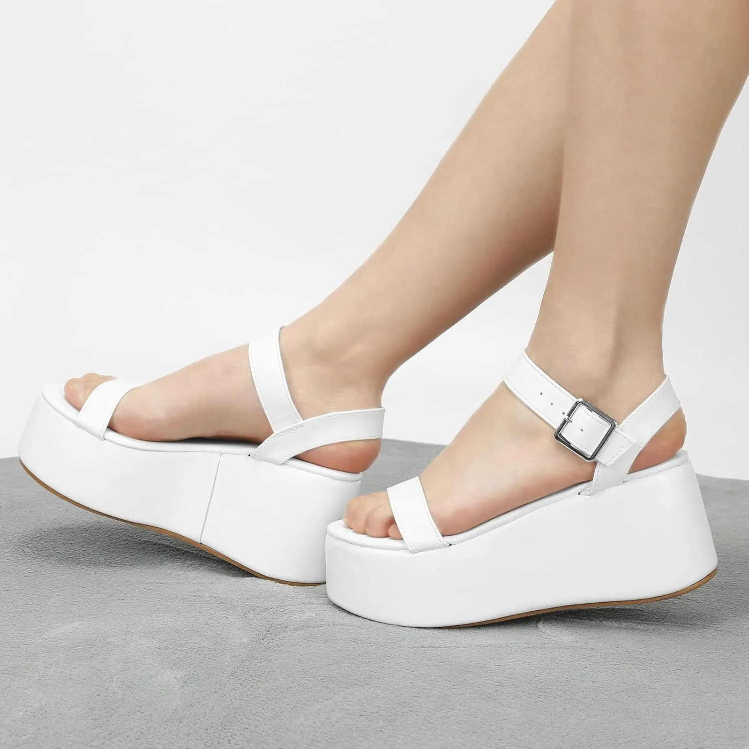 Women's Platform Sandals,Two Band Wedge Sandals with Adjustable Ankle Strap