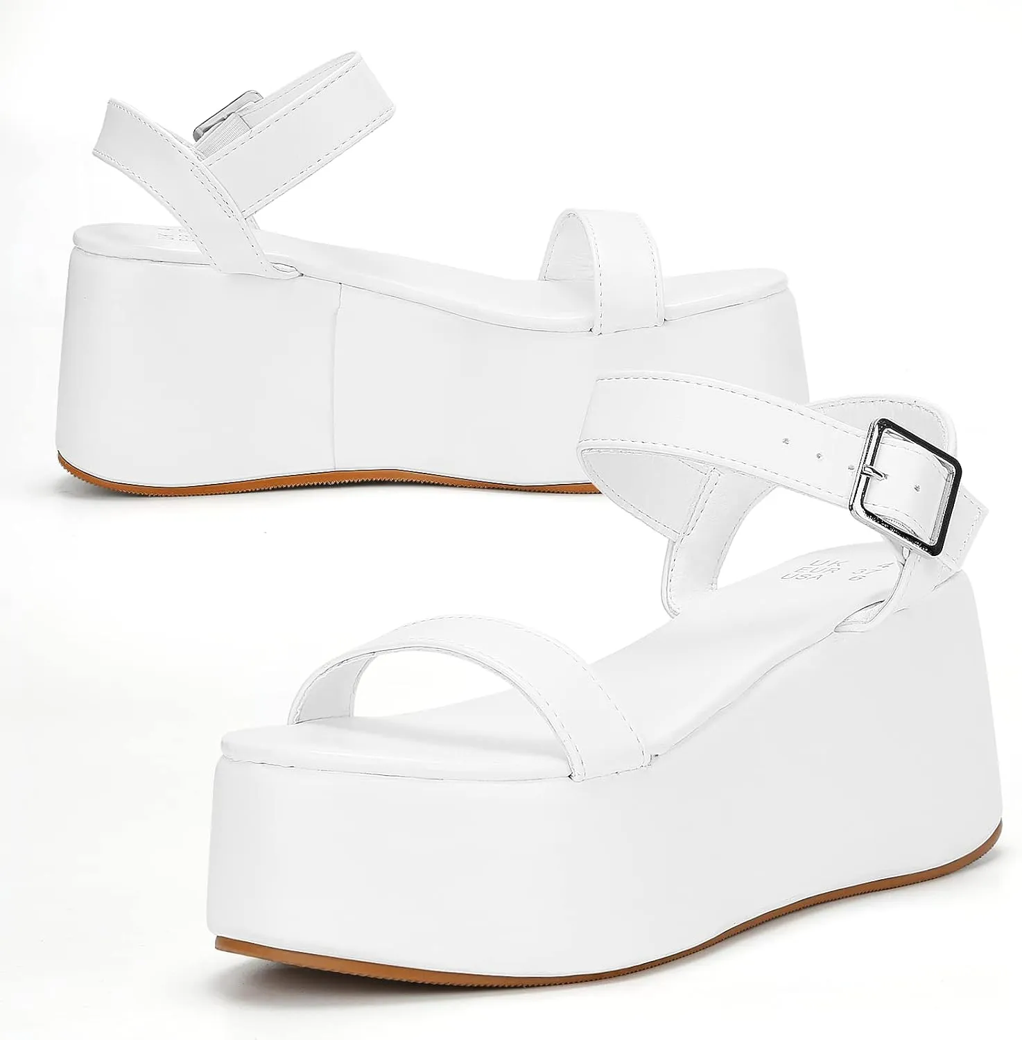 Women's Platform Sandals,Two Band Wedge Sandals with Adjustable Ankle Strap