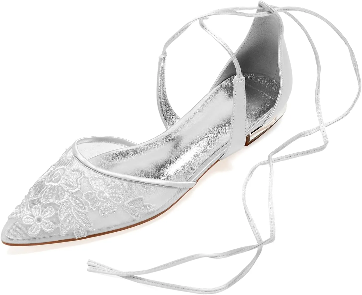 Women's Pointed Toe Applique Wedding Flats for Bride Comfortable Satin Wedding Shoes Low Heels Bridal Flats Evening Prom Party Dress Shoes Pumps