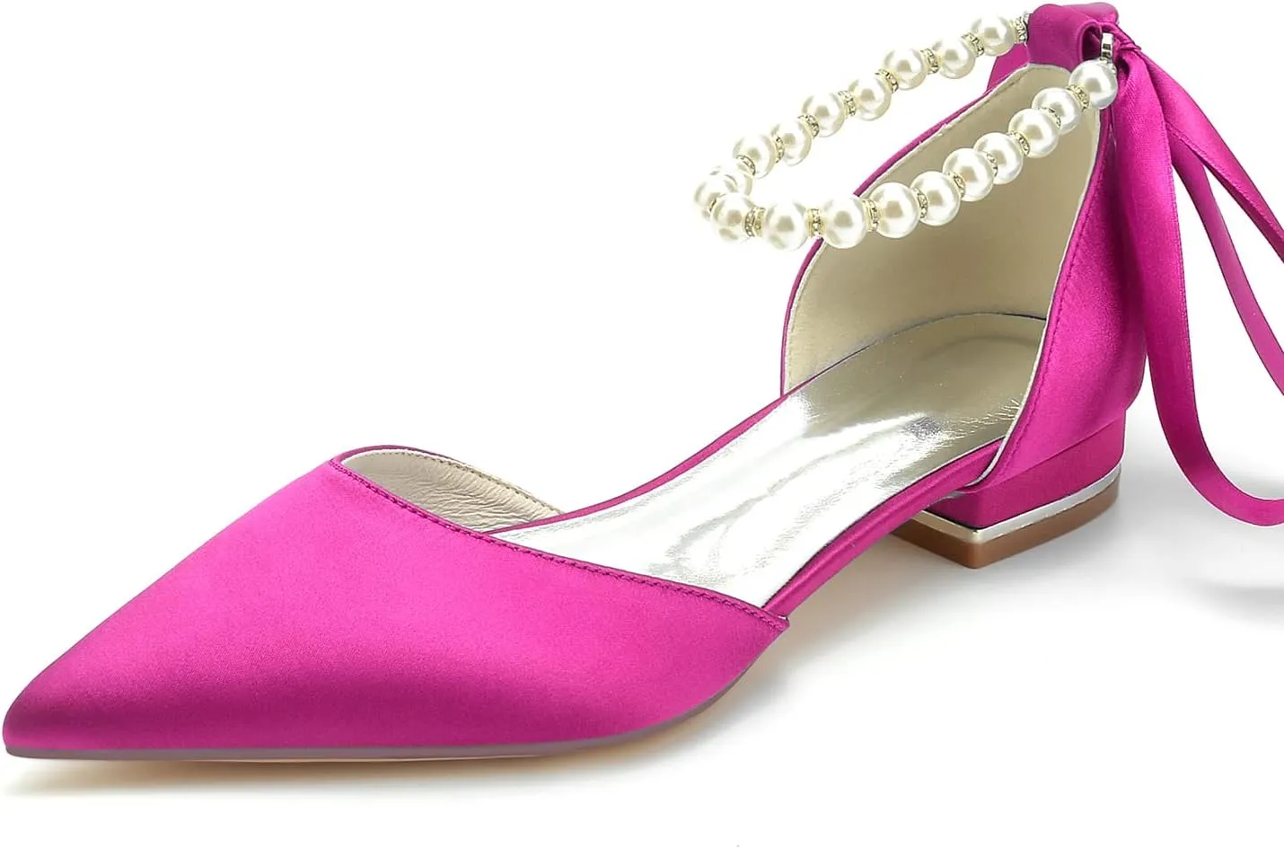 Women's Pointed Toe Pearl Wedding Flats for Bride Comfortable Wedding Shoes Low Heels Rhinestones Bridal Flats Evening Prom Party Dress Shoes Pumps