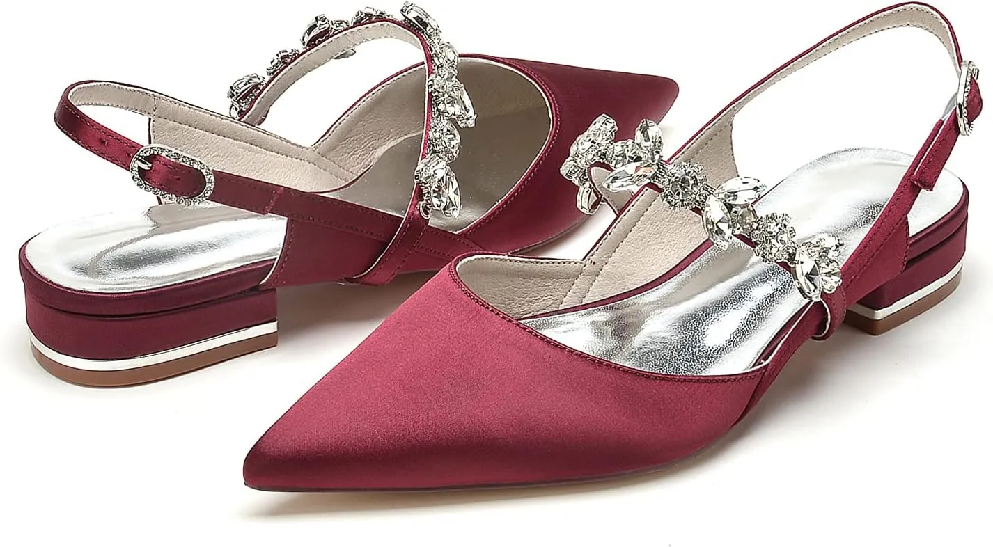 Women's Pointed Toe Wedding Flats Bridal Shoes for Bride Pearls Slingback Bridesmaid Shoes Prom Dressy Flats
