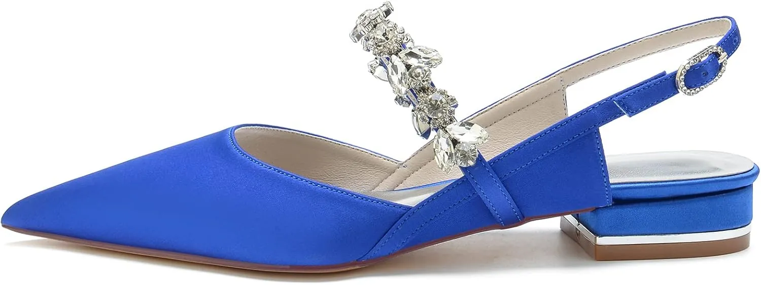 Women's Pointed Toe Wedding Flats Bridal Shoes for Bride Pearls Slingback Bridesmaid Shoes Prom Dressy Flats