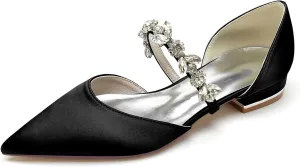 Women's Pointed Toe Wedding Shoes Bridal Flats for Bride Satin Rhinestones Bridesmaid Shoes Prom Dressy Flats