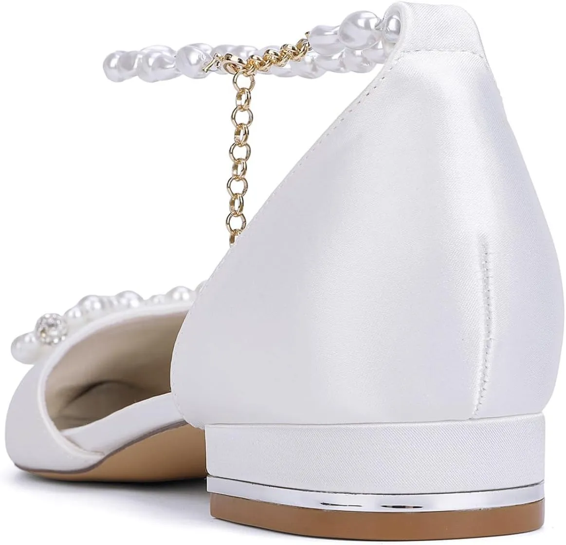 Women's Pointed Toe Wedding Shoes Satin Bride Flats Pearl Evening Prom Party Dress Flats Shoes 2.5Cm