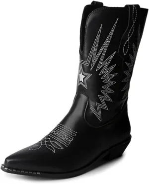 Women's Pointed Toe Western Cowboy Mid Calf Ankle Boots Pull On Low Heel Wide Calf Dressy Riding Boot