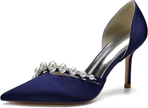 Women's Pumps High Heels Pearls Closed Toe Stiletto Heel Evening Party Slip-on Wedding Comfortable Dress Shoes