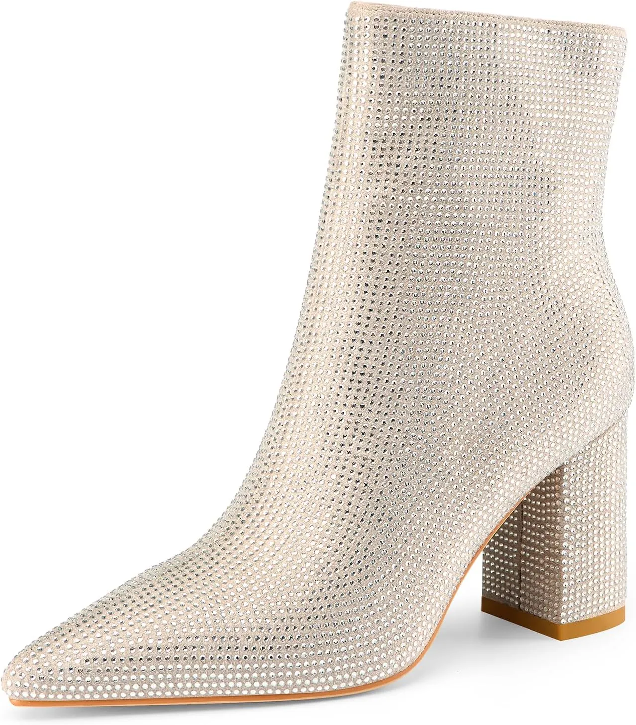Women's Rhinestone Bling Chunky Heel Ankle Boots Fashion Sparkly Pointed Toe Suede Size Zipper Heeled Booties