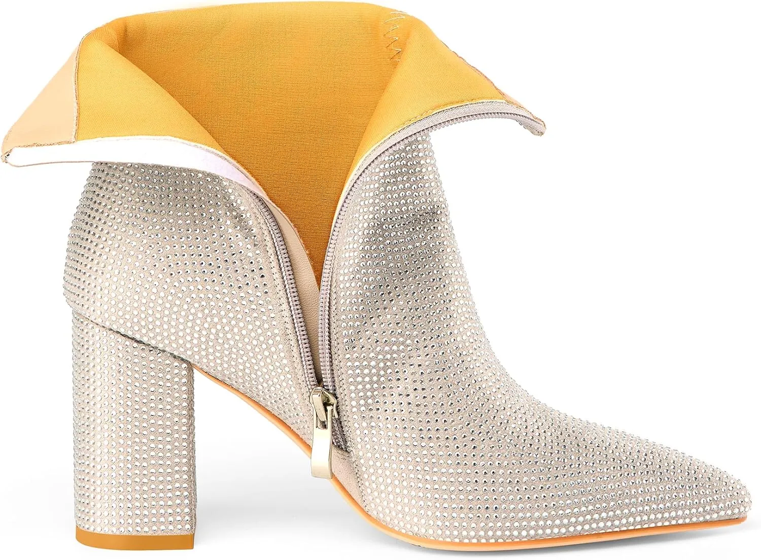 Women's Rhinestone Bling Chunky Heel Ankle Boots Fashion Sparkly Pointed Toe Suede Size Zipper Heeled Booties