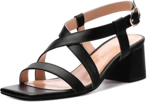 Womens Sandals Buckle Adjustable Strap Square Open Toe Chunky Heels Fashion Solid Matte Sandals