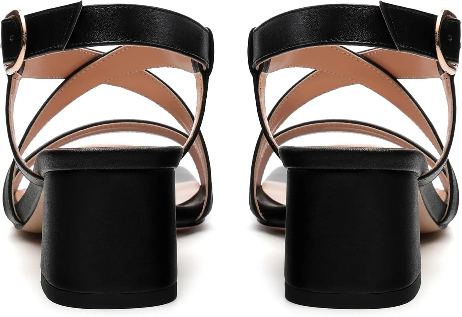 Womens Sandals Buckle Adjustable Strap Square Open Toe Chunky Heels Fashion Solid Matte Sandals
