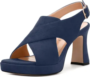 Womens Sandals Open Toe Platform Sandals Buckle Adjustable Strap Heeled Sandals Fashion Solid Suede High Heels