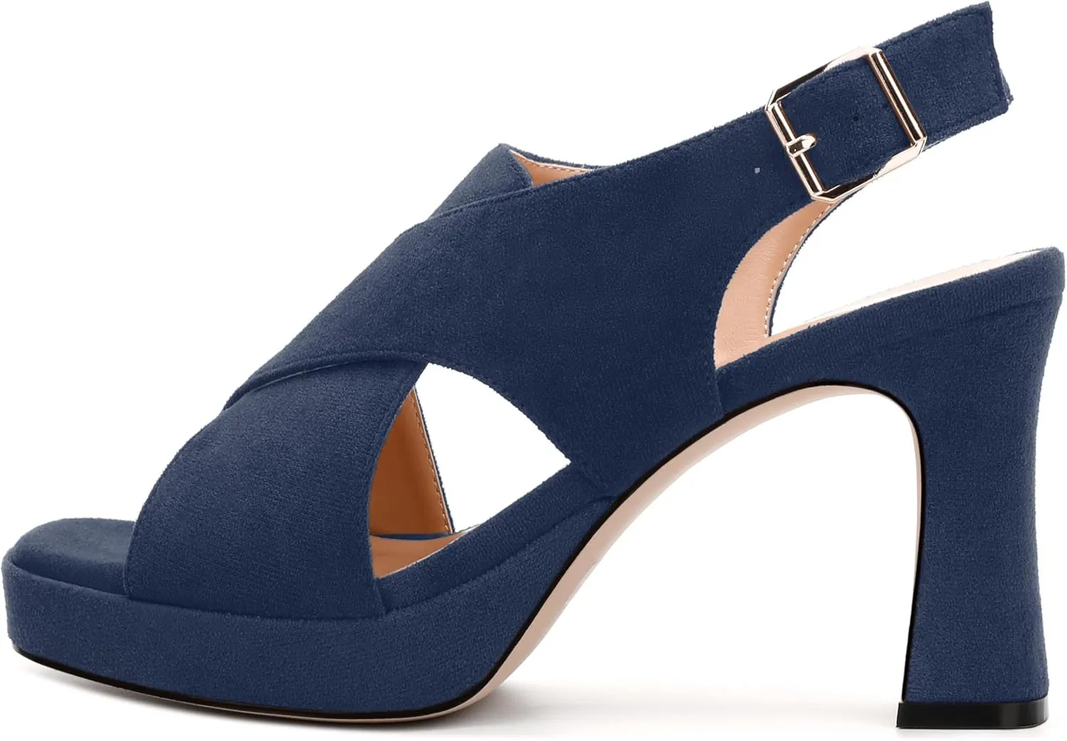 Womens Sandals Open Toe Platform Sandals Buckle Adjustable Strap Heeled Sandals Fashion Solid Suede High Heels
