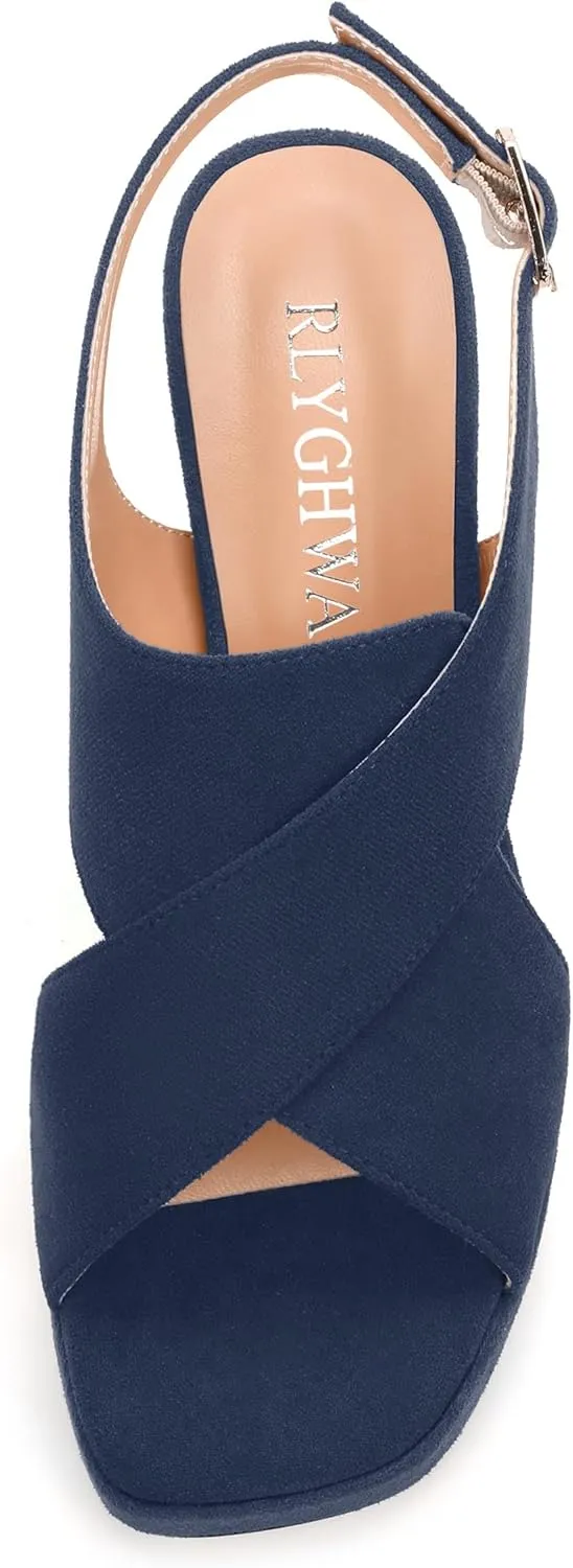Womens Sandals Open Toe Platform Sandals Buckle Adjustable Strap Heeled Sandals Fashion Solid Suede High Heels