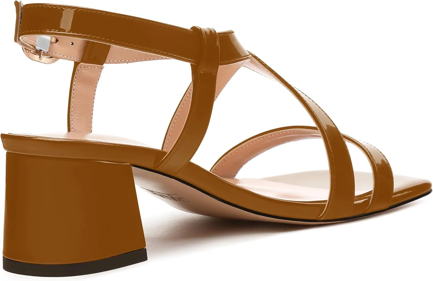 Womens Sandals, Square Open Toe Chunky Heels, Fashion Adjustable Strap Buckle Heeled Sandal, Solid Patent Sandals for Women