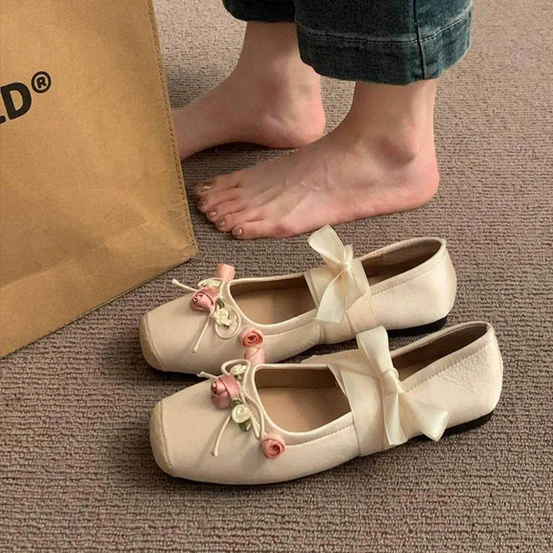 Women's Satin Ballet Flats Shoes Square Toe Silk Lace Up Ankle Strap Ladies Prom Wedding Bridal Shoes