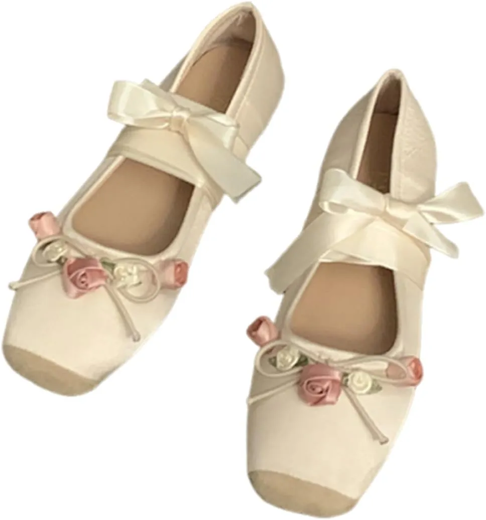 Women's Satin Ballet Flats Shoes Square Toe Silk Lace Up Ankle Strap Ladies Prom Wedding Bridal Shoes