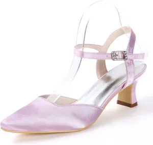Women's Satin Slip-On Kitten Heel Pumps - Closed Toe with Buckle, Ideal for Dresses, Bridal, Wedding Parties, Evening Proms & Dance