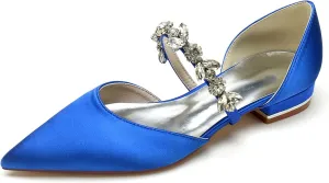 Women's Satin Wedding Flats Pointed Toe Pumps for Bride Rhinestones Bridal Shoes for Women Comfortable Evening Prom Party Dress Pumps