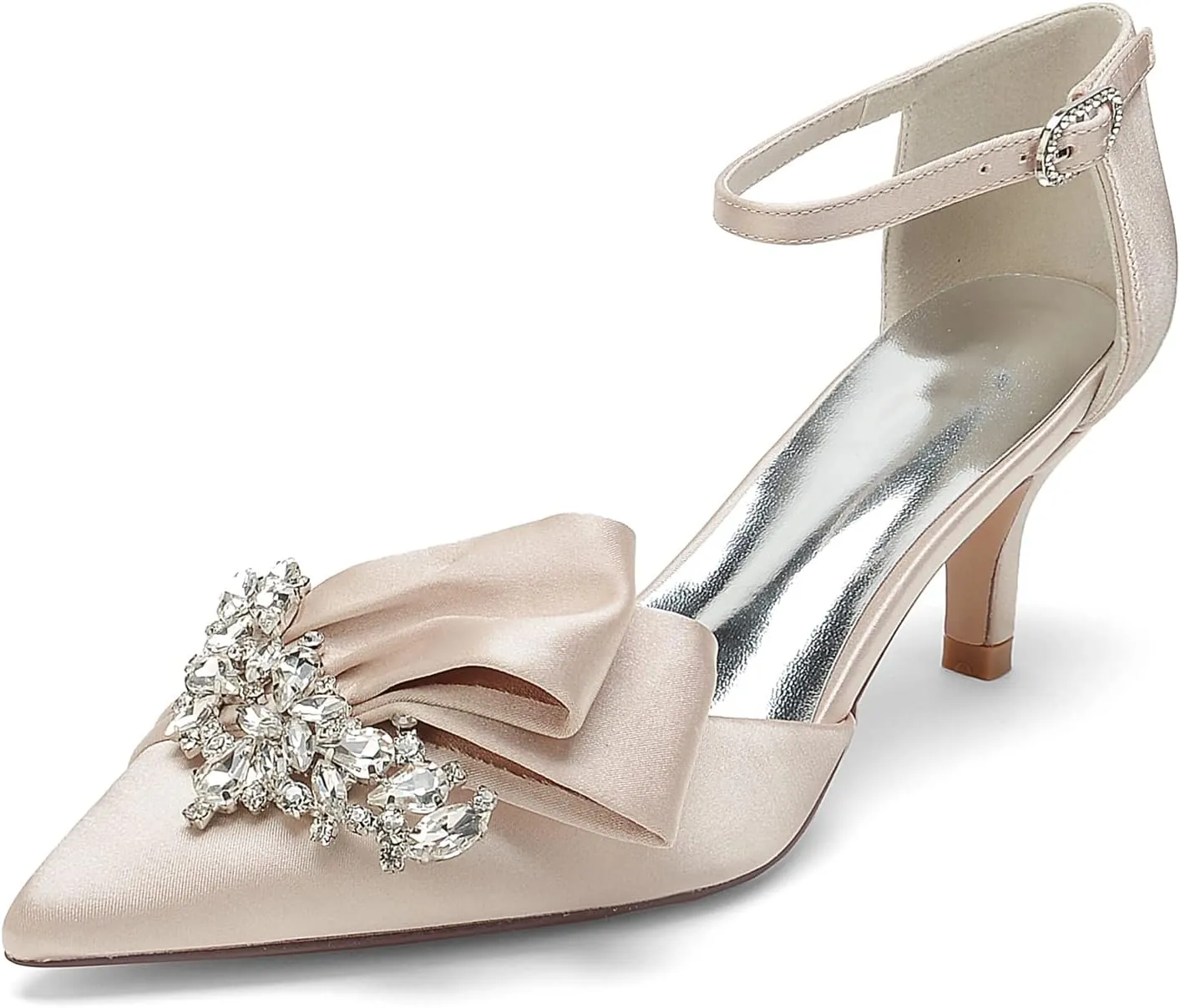 Women's Satin Wedding Heels Bridal Shoes Pointed Toe Wedding Pumps